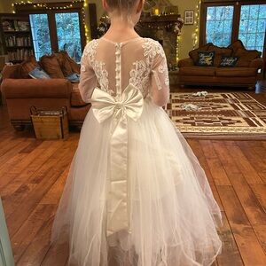 Azazie Ivory Lace and Tulle Kids Formal Dress